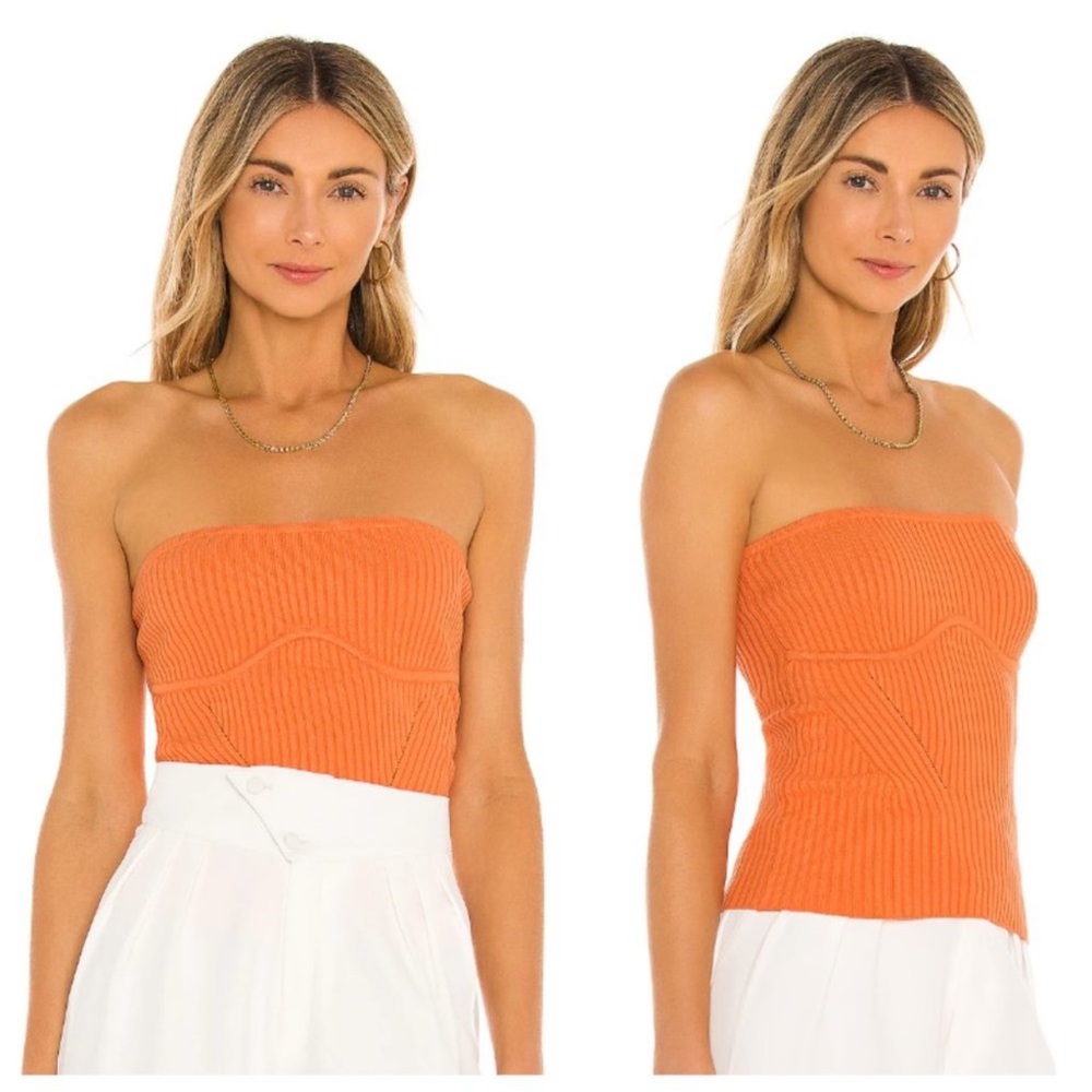 Revolve Camila Coehlo Orange Strapless Top